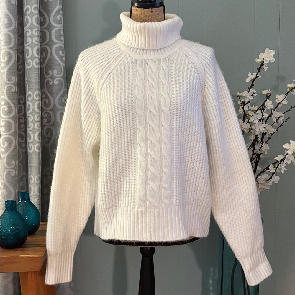 NWT 1. State Cable Knit Turtleneck Sweater with Keyhole Open Back